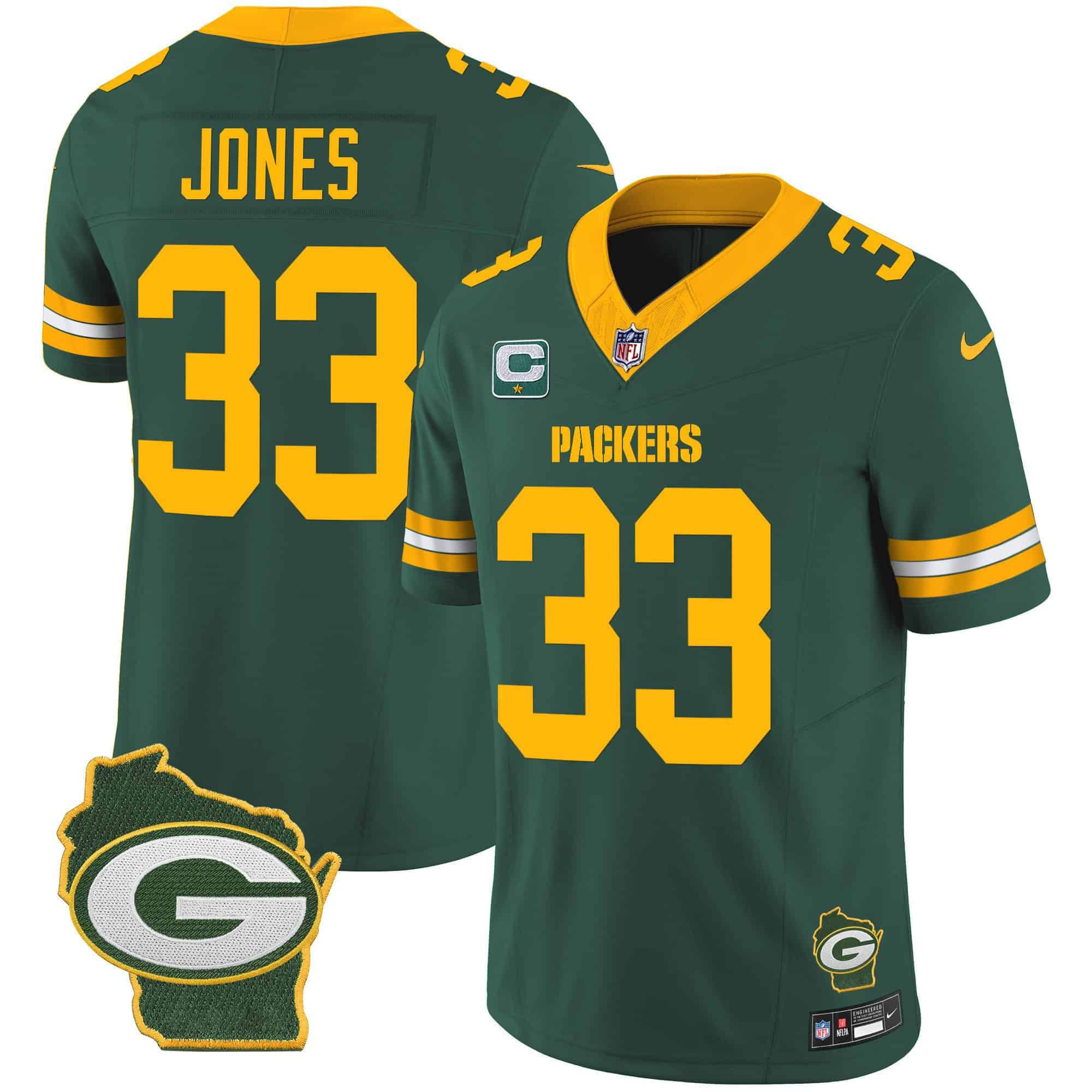 Men Green Bay Packers #33 Jones Green 2024 Nike Home Patch Vapor NFL Jersey style 1->indianapolis colts->NFL Jersey